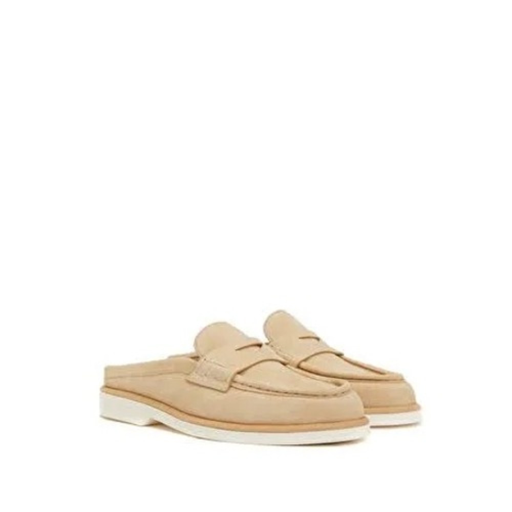 Santoni Pamex Suede Penny Loafer Mules Beige Size 41 Womens 9.5 Mens 8